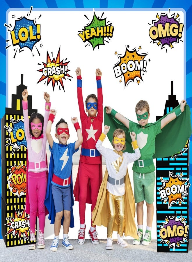 BLSUREFYX 25pcs Skyscraper Party Decoration Large Super Themed Hero Background Box City Skyline Building Party Decor Include 12 Skyscraper Box 10 Sticker 3 Roof for Boy Girl Comic Book Themed Party Supplies - Image 5